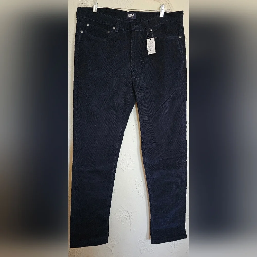 NWT Mens 36x33 Lands' End Slim Stretch Corduroy Pant Navy